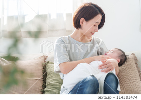 赤ちゃんを抱っこするママ 赤ちゃんを抱っこするママ 114381474