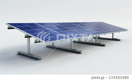 太陽光発電。太陽光パネルのイラスト。エコのイメージ。 114381480
