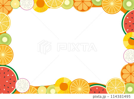 輪切りフルーツのフレームイラスト 114381495