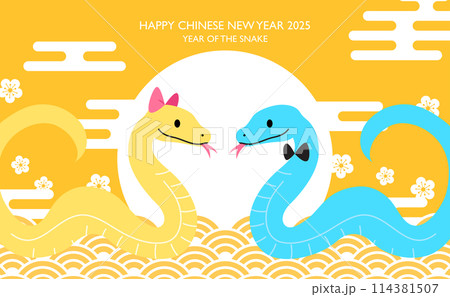 Chinese new year 2025 snakes couple with oriental pattern Chinese new year 2025 snakes couple with oriental pattern 114381507