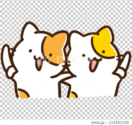A deformed illustration of a cute cat character putting his arm around someone's shoulder 114381539