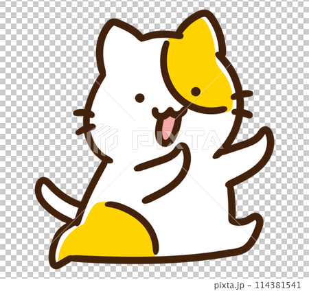 A deformed illustration of a cute cat character running to the right A deformed illustration of a cute cat character running to the right 114381541