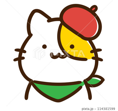 絵描きの格好をするかわいいねこのキャラクターのデフォルメイラスト 114381599