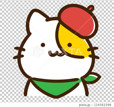絵描きの格好をするかわいいねこのキャラクターのデフォルメイラスト 114381599