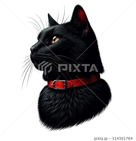 赤い首輪の黒猫のイラスト素材 [114381764] - PIXTA