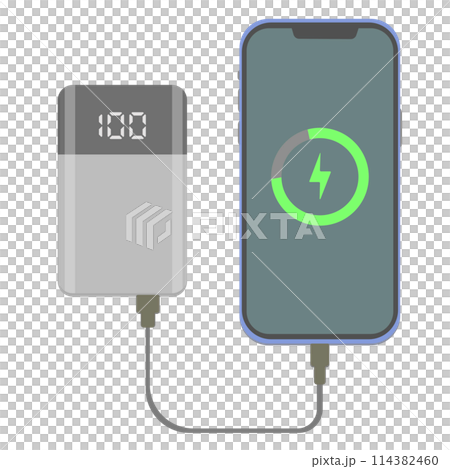 スマホとモバイルバッテリーのイラスト スマホとモバイルバッテリーのイラスト 114382460