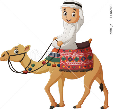 Cartoon Arab boy riding camel Cartoon Arab boy riding camel 114382862