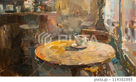 カフェの丸テーブルのラフな油絵_1のイラスト素材 [114382893] - PIXTA