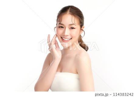 Beautiful young asian woman with clean fresh skin on white background, Face care, Facial treatment, Cosmetology, beauty and spa, Asian women portrait. 114383242