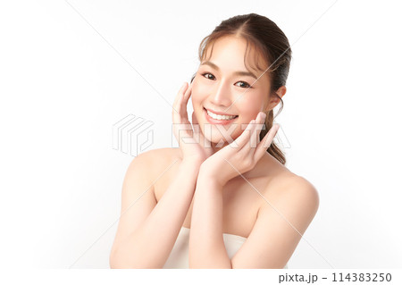 Beautiful young asian woman with clean fresh skin on white background, Face care, Facial treatment, Cosmetology, beauty and spa, Asian women portrait. Beautiful young asian woman with clean fresh skin on white background, Face care, Facial treatment, Cosmetology, beauty and spa, Asian women portrait. 114383250
