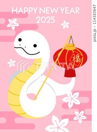 Cute chinese zodiac snake holding lantern card 114383647