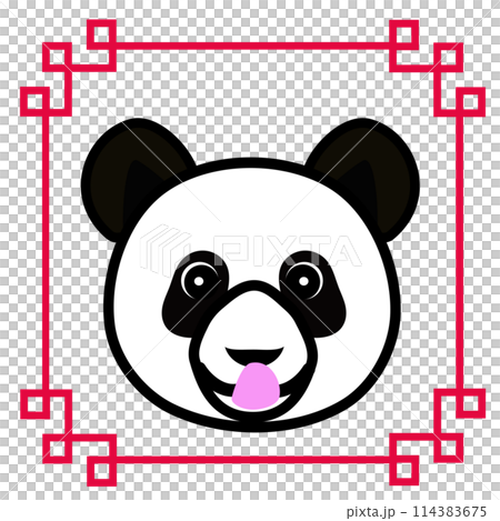 Illustration of a panda's face surrounded by a red Chinese style frame 114383675