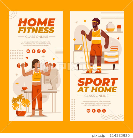 Home workout hand drawn cartoon banner set 114383920