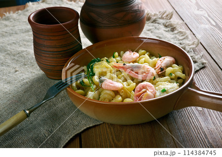 Fideua seafood dish. Fideua seafood dish. 114384745