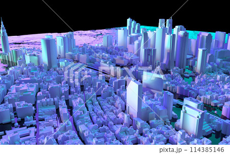 幻想的な光に照らされた俯瞰で見る新宿ビル街の3Dイラストレーション 幻想的な光に照らされた俯瞰で見る新宿ビル街の3Dイラストレーション 114385146