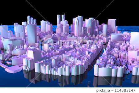 幻想的な光に照らされた俯瞰で見る新宿ビル街の3Dイラストレーション 幻想的な光に照らされた俯瞰で見る新宿ビル街の3Dイラストレーション 114385147