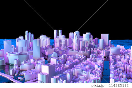 幻想的な光に照らされた俯瞰で見る新宿ビル街の3Dイラストレーション 幻想的な光に照らされた俯瞰で見る新宿ビル街の3Dイラストレーション 114385152