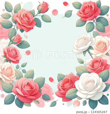 薔薇のフレームと花びらの壁紙 114385267