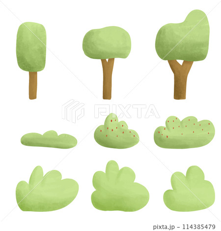 Set watercolor vector elements trees and bushes. 114385479