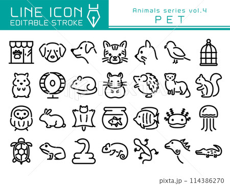 ラインアイコン　動物シリーズvol.4　ペット用動物 114386270