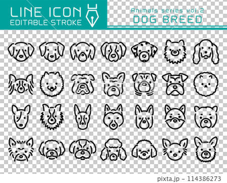 Line Icon Animal Series Vol.2 Dog Breeds Various Types of Dog Faces Line Icon Animal Series Vol.2 Dog Breeds Various Types of Dog Faces 114386273