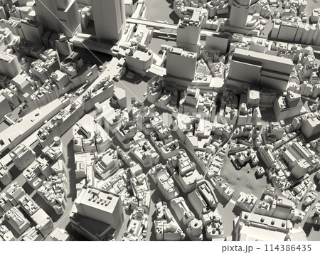 俯瞰で見る東京渋谷のビル街の3DCG 114386435