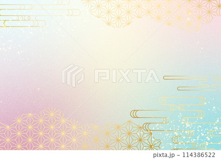 夏　和柄　お中元 水色・青・金・高級感・雲　背景 114386522