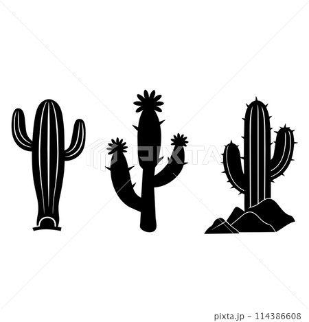 Vector set of cacti. Cactus black silhouette. - Stock Illustration  [114386608] - PIXTA