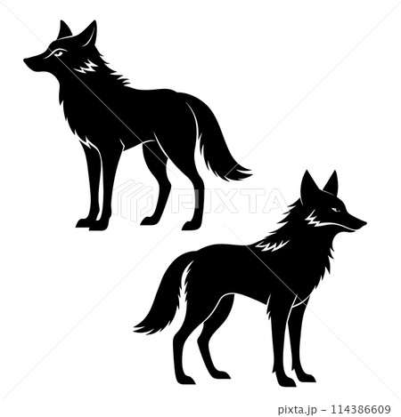 Vector silhouettes of a wolves. Isolated on a white background. 114386609