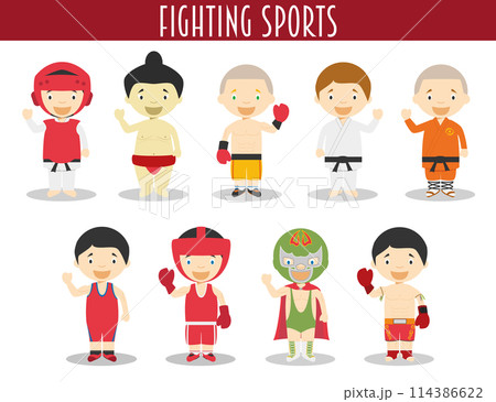 Vector Set of Fighting Sports in cartoon style 114386622