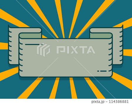 green blank old vintage ribbon with sunburst and yellow rays background 114386881