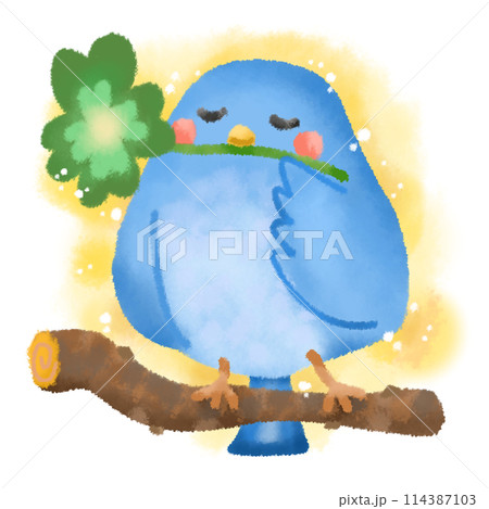 クローバーをくわえた青い鳥のイラスト素材 [114387103] - PIXTA