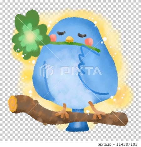 嘴裡叼著三葉草的藍色鳥 嘴裡叼著三葉草的藍色鳥 114387103