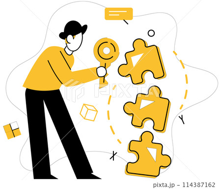 Creative solutions vector illustration. The creative solutions metaphor paints portrait business success and innovation Contemplation ignites spark brainstorming, giving birth to inventive ideas 114387162