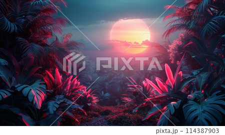 Sun Setting in the Middle of the Jungle Sun Setting in the Middle of the Jungle 114387903