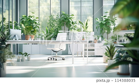 White office interior with green plants....のイラスト素材 [114388035] - PIXTA