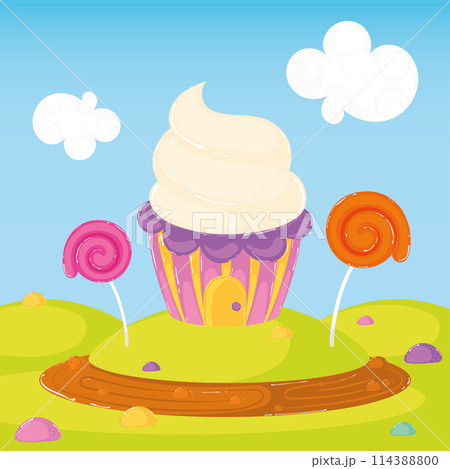 Colored candy land landscape Sweet place Vector Colored candy land landscape Sweet place Vector 114388800