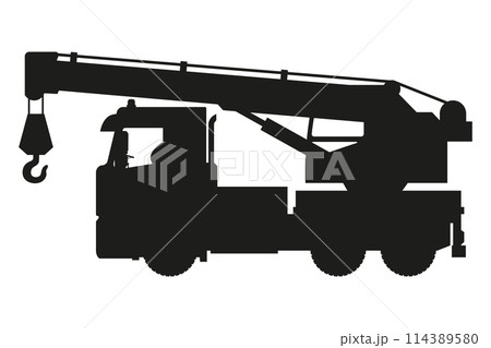 crane truck silhouette. Heavy machinery for construction and mining 114389580