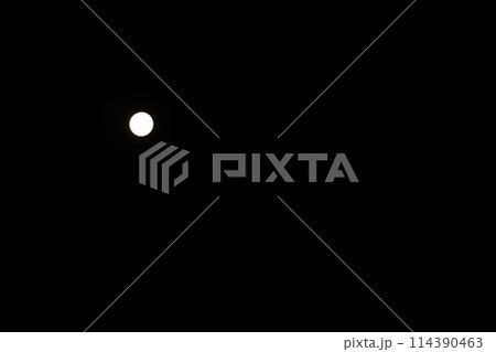 弥生三月、十六夜の月。白く輝く 114390463