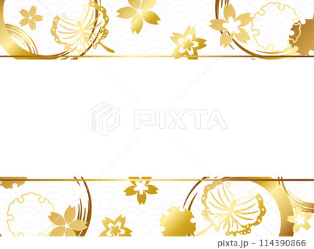 高級感のある和柄の背景　ホワイト＆ゴールド 114390866