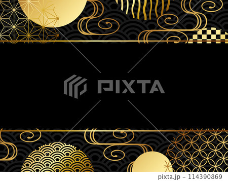 高級感のある和柄の背景　ブラック＆ゴールド 114390869