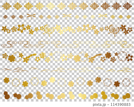 A luxurious set of 8 Japanese-style lines in gold 114390883