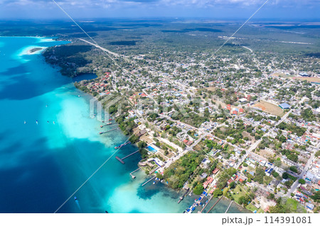 Bacalar seven colors lagoon in Quintana Roo 114391081