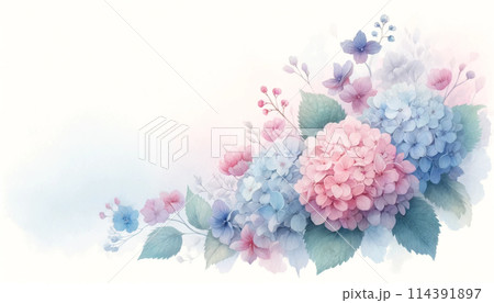 水彩で描く紫陽花のフレーム 114391897