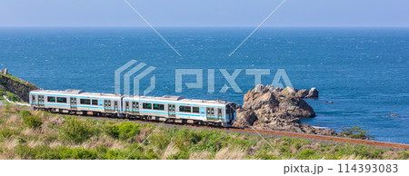 「青森県」種差海岸を走る八戸線の列車 114393083