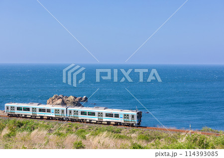 「青森県」種差海岸を走る八戸線の列車 114393085