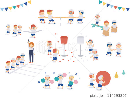 小学校の運動会イラストセット 小学校の運動会イラストセット 114393295