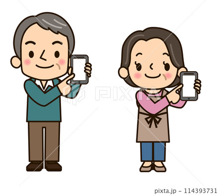 スマホを持つ中年夫婦 スマホを持つ中年夫婦 114393731