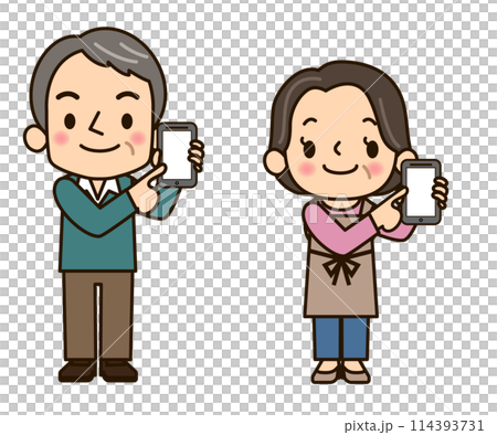 Middle-aged couple with smartphones 114393731