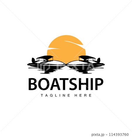 Speed boat ship logo black silhouette design vintage for nautical simple sea ship travel template illustration Speed boat ship logo black silhouette design vintage for nautical simple sea ship travel template illustration 114393760
